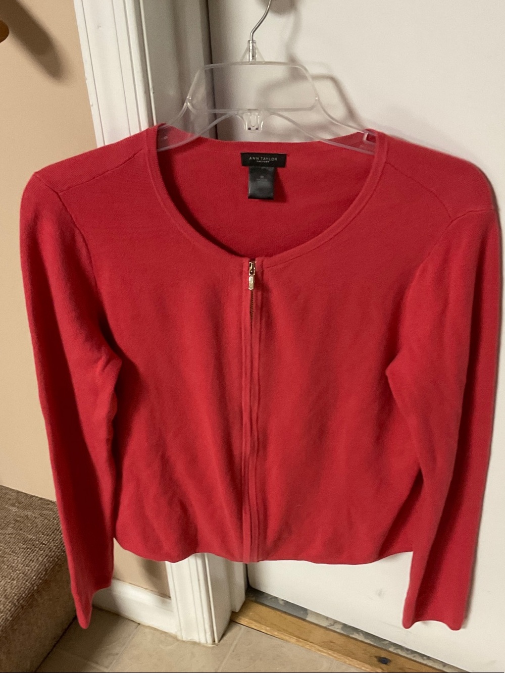 Ann Taylor Coral-Red Zip Front Sweater